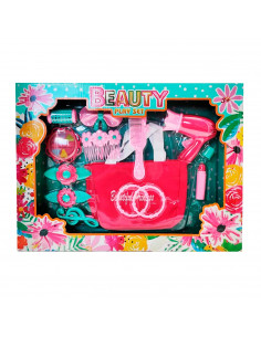 Toinsa - Set juguete de accesorios de belleza y maquillaje con bolsa, conjunto de belleza para niña, peine, secador, prendedores