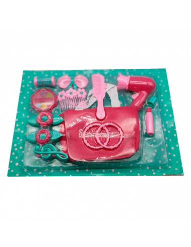 Toinsa - Set juguete de accesorios de belleza y maquillaje con bolsa, conjunto de belleza para niña, peine, secador, prendedores