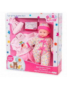 Toinsa - Muñeco bebé con sonido y accesorios de ropa surtidos, juguete muñeca baby con vestidos, dimensiones aproximadas 35 x 26