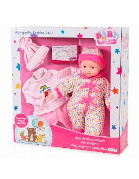 Toinsa - Muñeco bebé con sonido y accesorios de ropa surtidos, juguete muñeca baby con vestidos, dimensiones aproximadas 35 x 26