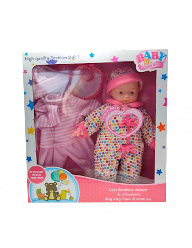 Toinsa - Muñeco bebé con sonido y accesorios de ropa surtidos, juguete muñeca baby con vestidos, dimensiones aproximadas 35 x 26