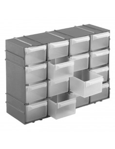 Tradineur - Clasificador apilable de plástico, 16 cajones, módulo, estante organizador para piezas pequeñas, tornillos, botones,