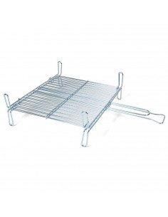 Parrilla doble para barbacoa de 45 x 45 cm, portatil, fabricada en acero inoxidable, carnes, pescados, verduras, asados