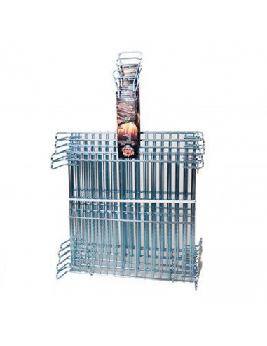 Parrilla doble para barbacoa de 45 x 45 cm, portatil, fabricada en acero inoxidable, carnes, pescados, verduras, asados