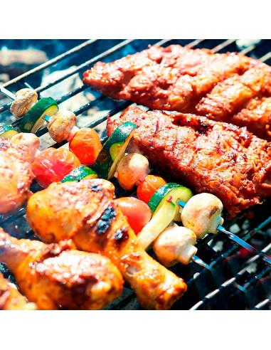 Parrilla doble para barbacoa de 45 x 45 cm, portatil, fabricada en acero inoxidable, carnes, pescados, verduras, asados