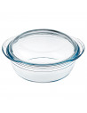 Ô Cuisine - Cacerola redonda de vidrio con tapa, de 11 x 27 x 23 cm, con capacidad de 2.2 litros. Recipiente de cristal para rea