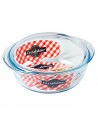 Ô Cuisine - Cacerola redonda de vidrio con tapa, de 11 x 27 x 23 cm, con capacidad de 2.2 litros. Recipiente de cristal para rea