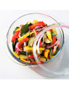 Ô Cuisine - Cacerola redonda de vidrio con tapa, de 11 x 27 x 23 cm, con capacidad de 2.2 litros. Recipiente de cristal para rea