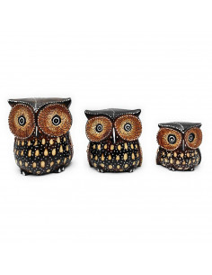 Set de 3 buhos de madera tallados a mano, decoración del hogar, figuras decorativas de animales para salón, dormitorio, 12, 9 y