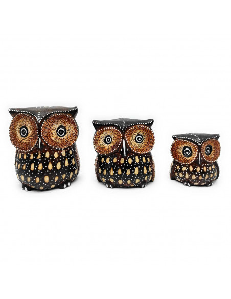 Set de 3 buhos de madera tallados a mano, decoración del hogar, figuras decorativas de animales para salón, dormitorio, 12, 9 y