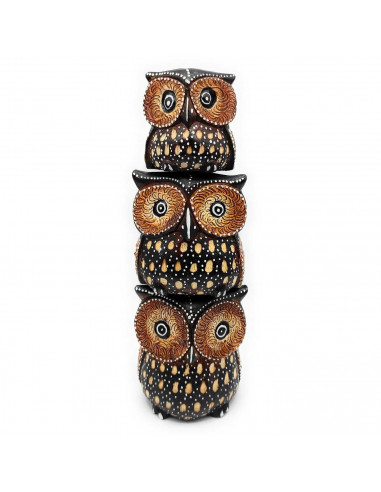 Set de 3 buhos de madera tallados a mano, decoración del hogar, figuras decorativas de animales para salón, dormitorio, 12, 9 y