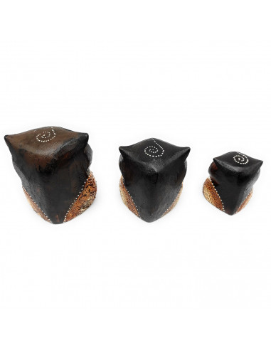 Set de 3 buhos de madera tallados a mano, decoración del hogar, figuras decorativas de animales para salón, dormitorio, 12, 9 y