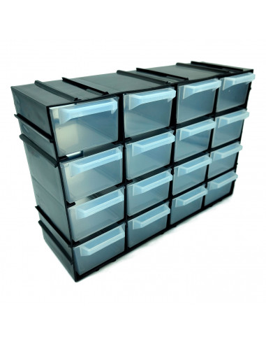 Tradineur - Clasificador apilable modular HG - Fabricado en Plástico - 16 Compartimentos - Almacenamiento de herramientas,tornil