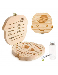 Caja de madera para guardar dientes de leche, bote y pinza incluidos, regalo para niños, almacenaje huecos para dientes, 12,7 x