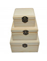 Set de 3 cajas cuadradas de madera natural sin tratar, juego cajas decorativas, cierre metálico, almacenaje objetos de valor, jo