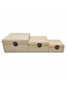 Set de 3 cajas cuadradas de madera natural sin tratar, juego cajas decorativas, cierre metálico, almacenaje objetos de valor, jo