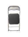 Silla plegable con asiento y respaldo acolchado negro, asiento de 37,5 x 39 cm, estructura metálica gris, 80 x 43 x 45 cm, gomas