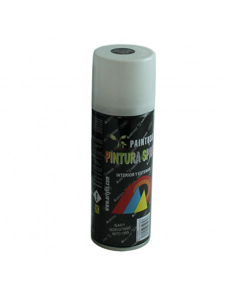 Paintusa - Bote de pintura en spray SA01 negro satinado 200 ml, válido para multitud de superficies de interior y exterior, acab Paintusa - Bote de pintura en spray SA01 negro satinado 200 ml, válido para multitud de superficies de interior y exterior, acab