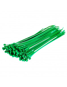 Pack de 100 bridas de nylon verdes, bridas para cables, organizador, bloqueo, fijación, dimensiones 10 x 0.18 cm