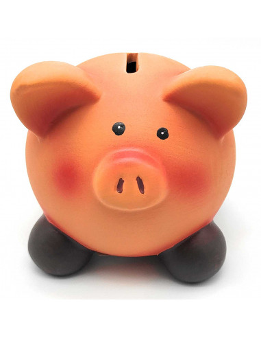 Tradineur - Hucha cerdito de cerámica, recipiente decorativo de ahorro de dinero infantil, decoración original para niños y niña