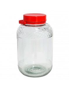 Tarro de cristal cilíndrico con tapa roja y asa muy resistente, Garrafa de vidrio, botella de cristal multiusos 12 litros, 39 x