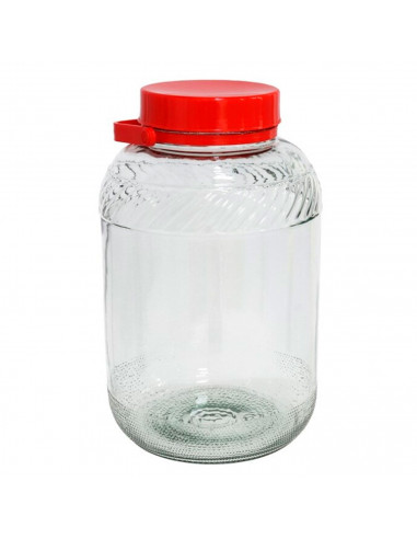 Tarro de cristal cilíndrico con tapa roja y asa muy resistente, Garrafa de vidrio, botella de cristal multiusos 12 litros, 39 x