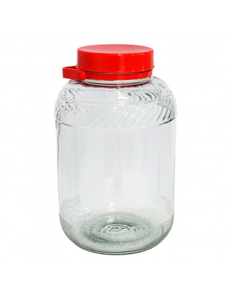Tarro de cristal cilíndrico con tapa roja y asa muy resistente, Garrafa de vidrio, botella de cristal multiusos 12 litros, 39 x
