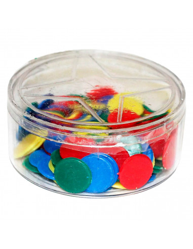 Tradineur - Fichas parchís, 100 fichas de repuesto en 4 colores surtidos de 15 mm de diámetro, accesorios para parchís en bote