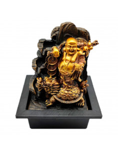 Fuente decorativa con buda, iluminación led y bomba de agua, fuente zen, ambiente relajación, con luces led, dimensiones 21 x 29