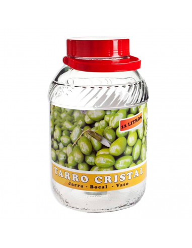 Tarro de cristal cilíndrico con tapa roja y asa muy resistente, Garrafa de vidrio, botella de cristal multiusos 12 litros, 39 x