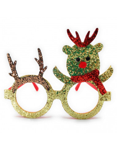 Gafas navideñas redondas con purpurina brillante, complemento para celebraciones, fiestas de disfraces, navidad, niños y adultos