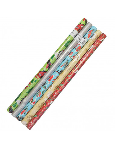 Tradineur - Rollo de papel de regalo navideño, hoja, lámina para envolver regalos, juguetes, cumpleaños, papá noel, abetos, 70 c
