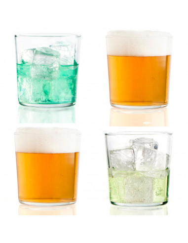 Tradineur - Set de 4 vasos de cristal de 36 cl, P4, pack, juego de vasos para agua, bebidas, cerveza, licores, 8,9 x 8,5 cm, lig