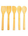 Set de 5 utensilios de cocina, madera de bambú, 30 cm, con soporte de 16 x 10 x 10 cm, cucharas y espátulas ranuradas y lisas co