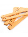 Set de 5 utensilios de cocina, madera de bambú, 30 cm, con soporte de 16 x 10 x 10 cm, cucharas y espátulas ranuradas y lisas co