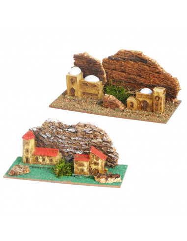 Tradineur - Pueblo rural para belén, corcho y resina, figura decorativa para nacimiento, pesebre, navidad, 7 x 16,5 x 7,5 cm, mo