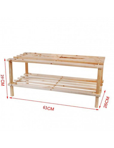 Zapatero de madera con 2 estantes, estantería de madera natural multiusos, Soporte 2 niveles. Ideal para recibidor - 63 x 26 x 2