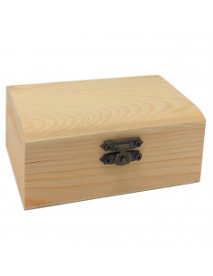 Caja de madera rectangular, tapa con esquinas redondeadas, cierre metálico, cajita, cofre decorativo, almacenaje objetos, joyas,