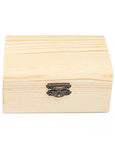 Caja de madera rectangular, tapa con esquinas redondeadas, cierre metálico, cajita, cofre decorativo, almacenaje objetos, joyas,