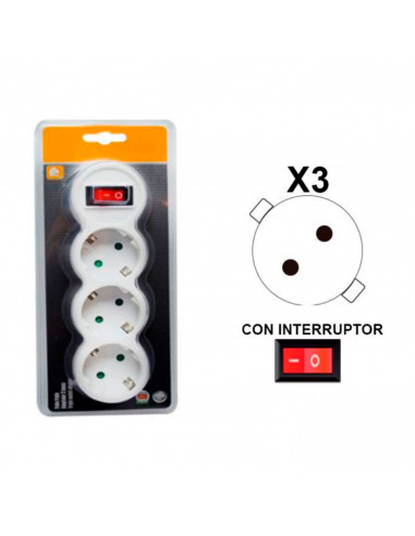 Ladrón, 3 tomas schuko e interruptor de encendido, adaptador, enchufe múltiple de pared para oficina, hogar, 16A 250V, máx. 3680