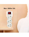 Ladrón, 3 tomas schuko e interruptor de encendido, adaptador, enchufe múltiple de pared para oficina, hogar, 16A 250V, máx. 3680