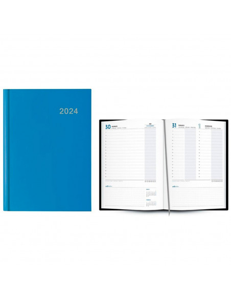 Tradineur - Agenda 2024 con tapa acolchada, modelo Roma, vista día página, enero a diciembre, cinta marcapáginas, planificador a