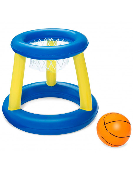 Tradineur - Canasta de baloncesto hinchable con pelota para piscina, juego de basket flotante, deportes acuáticos, familia, amig