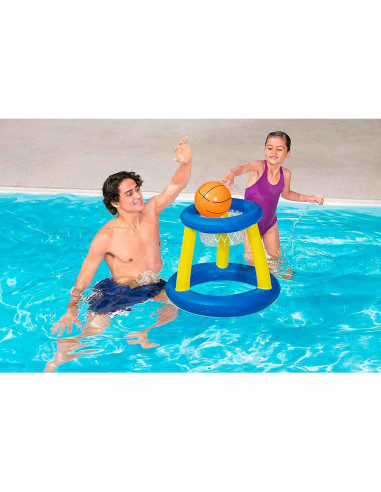 Tradineur - Canasta de baloncesto hinchable con pelota para piscina, juego de basket flotante, deportes acuáticos, familia, amig
