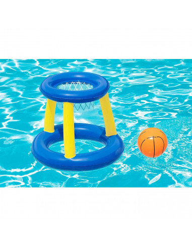 Tradineur - Canasta de baloncesto hinchable con pelota para piscina, juego de basket flotante, deportes acuáticos, familia, amig