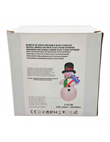 Muñeco de nieve hinchable con luces LED y enchufe, figura inflable decoración de Navidad, válido para exterior, fiesta, jardín,