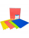 Tradineur - Pack 4 baldosas de goma eva de colores, 60 x 60 x 1 cm, 8 enganches, superficie rugosa, esterilla puzzle para suelo