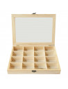 Tradineur - Caja de madera con 16 compartimentos y tapa con cristal, expositor de joyas, organizador, joyero, collares, pendient