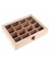 Tradineur - Caja de madera con 16 compartimentos y tapa con cristal, expositor de joyas, organizador, joyero, collares, pendient