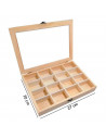 Tradineur - Caja de madera con 16 compartimentos y tapa con cristal, expositor de joyas, organizador, joyero, collares, pendient